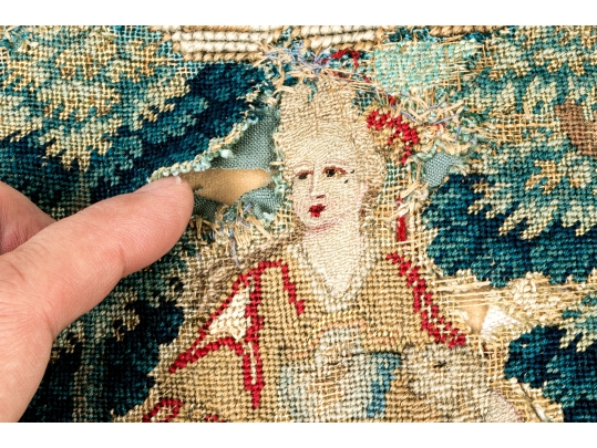 Two Accent Pillows, Including An 18th C. Tapestry Fragment Embroidered Onto A Later Needlepoint Pillow