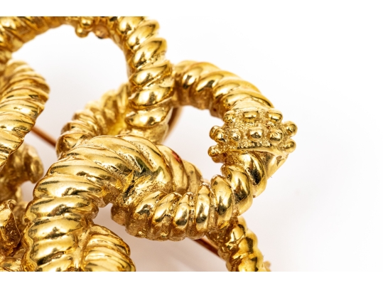 18k Yellow Gold Magnificent Ribbed And Beaded Knot Brooch/necklace Enhancer