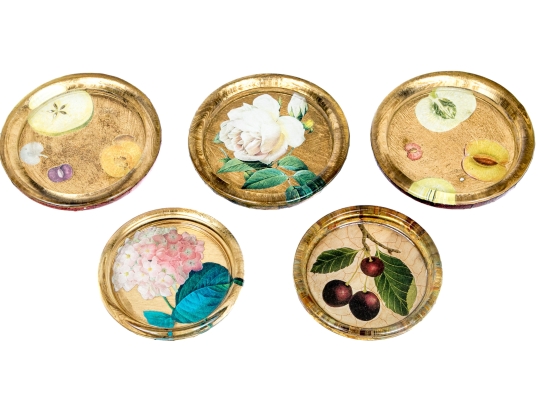 Collection Of Five Decoupage Glass Bottle Coasters