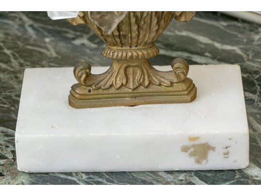 Elegant Pair Of Brass And Stone Girandole Candlesticks