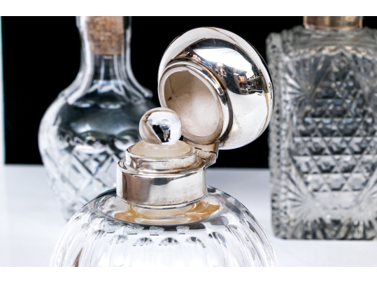 Antique Collection Of Five Sterling Silver Mounted Vanity Items