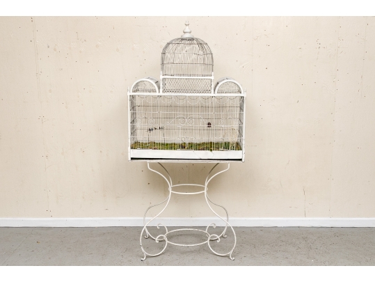 Massive Vintage Iron Birdcage On Stand