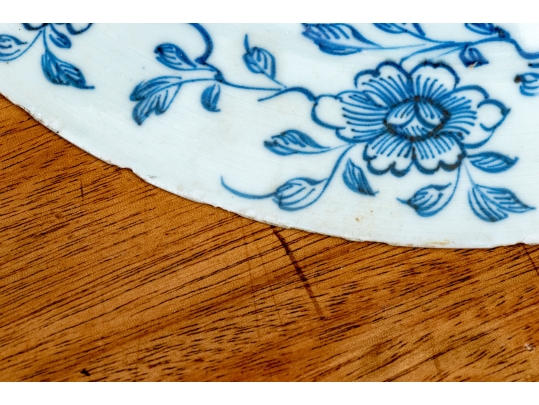 Set Of Seven Antique Chinese Export Blue And White Canton Pattern Porcelain Plates