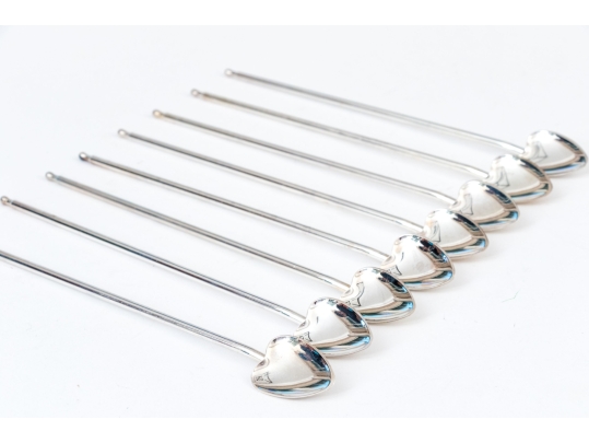 Set Of Eight Silver Plated Iced Tea Spoons, Marked PMITALY