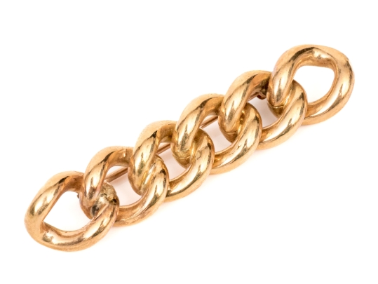 10k Yellow Gold Vintage Chain Motif Bar Pin Brooch