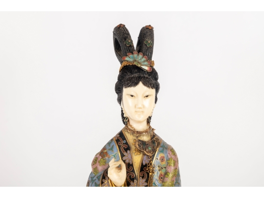 Vintage Chinese Cloisonne Enamel And Ormolu Guanyin Sculpture