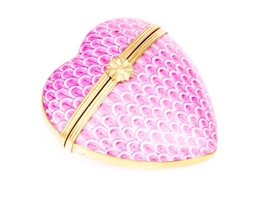 Two Gorgeous French Limoges Enameled Heart Form Pill Boxes