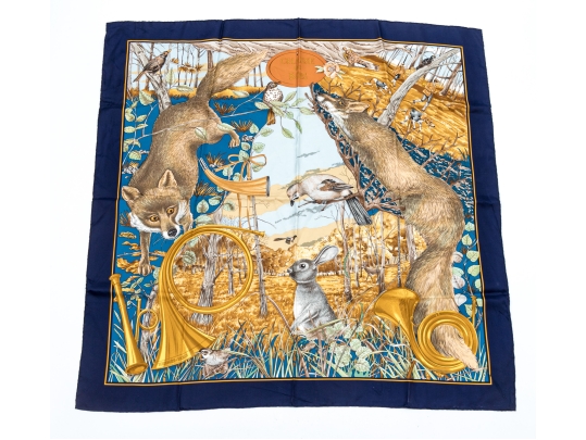 Hermès Fabulous Chasse Au Bois Woodland Scene Silk Scarf