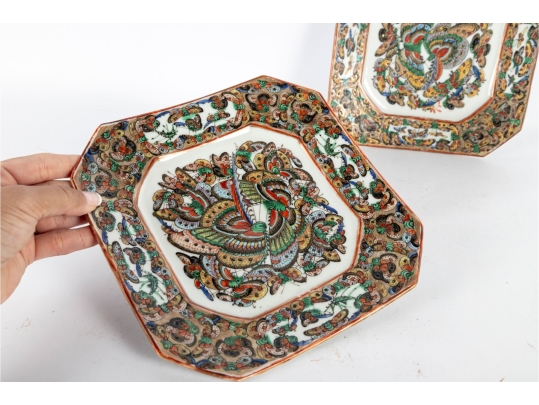 Pair Of Chinese Famille Rose “Hundred Butterflies” Octagonal Plates