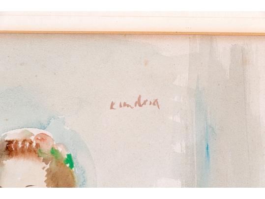 Signed Watercolor Painting, Girl In A Dress