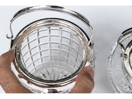 Three Antique Cut Glass And Silverplate Biscuit Jars 