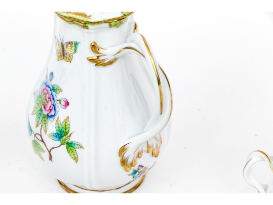 Rare Herend Hungary Hand-Painted Coffee Set,  Queen Victoria (VBO) Pattern