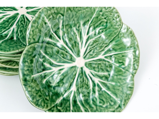 Set Of Nine Bordallo Penniero Portuguese Hand-Painted Cabbage Plates