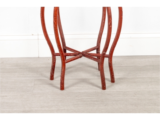 Chinese Red Painted Dragon Motif Plant Stand With Gilt Detail 