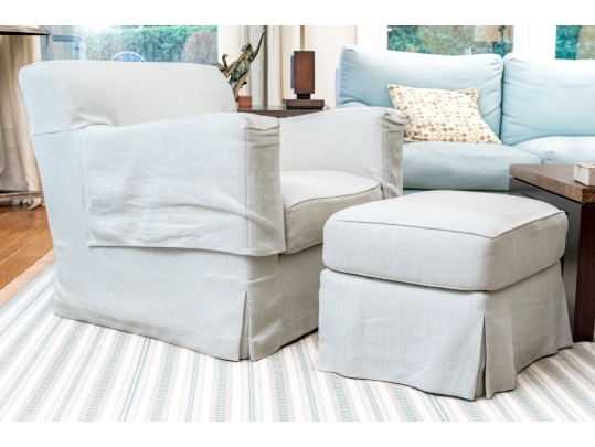 Custom Upholstered Club Chair With Ottoman