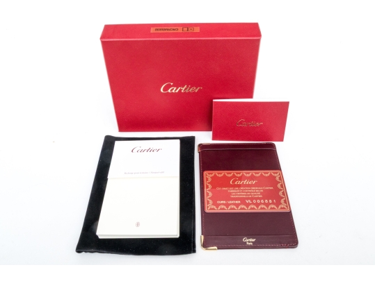 Cartier Burgundy Leather Notepad Holder, Must De Cartier, With Box