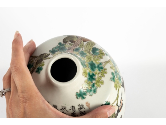 Chinese Republic Period Famille Rose Porcelain Vase With Birds And Peonies