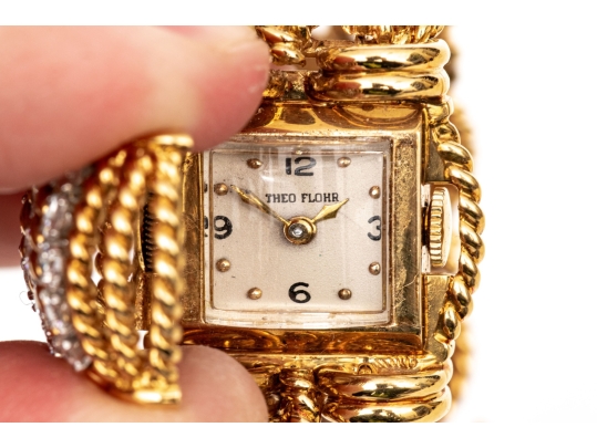 David Webb 18k Yellow Gold Stunning Vintage Diamond Set Rope Motif Bracelet, With Hidden Watch