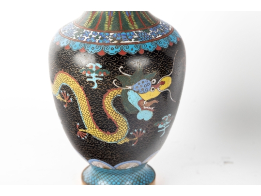 Cloisonne & Enamel Vintage Brass Chinese Dragon Vases