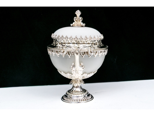 Silverplate And Glass Lidded Serving Bowl