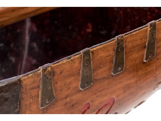 Antique Chinese Iron Bound Wood Framed Rice Measure Bucket