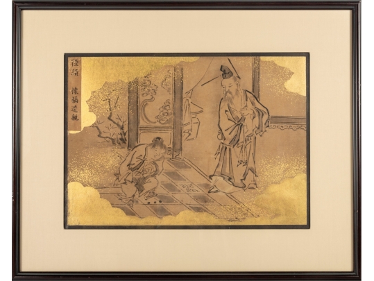 Pair Of Gilt Vintage Chinese Ink Illustrations 