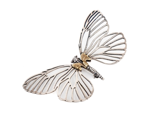 Sterling Silver And 18k Yellow Gold Striking Large Pierced Butterfly Brooch