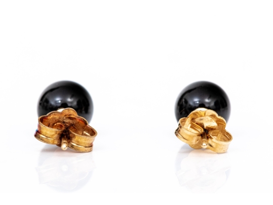 14k Yellow Gold Simple 6mm Black Onyx Ball Earrings With 14k And 10k Clutch Backs