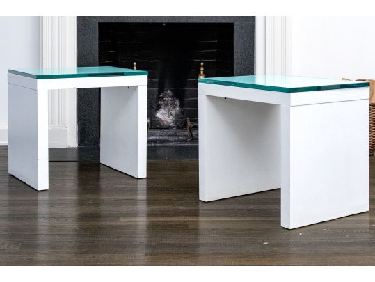 Pair Of Glass Top Accent Tables