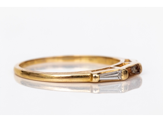 14k Yellow Gold Three Stone Baguette Diamond Band Ring, App. 0.20 TCW, Size 7.25, As-is