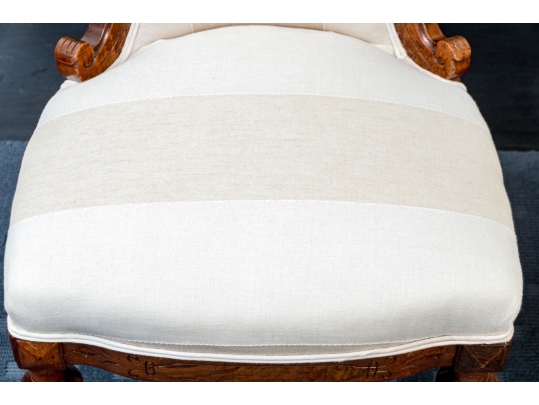 Pair Of Renaissance Revival Custom Upholstered Walnut Accent Chairs