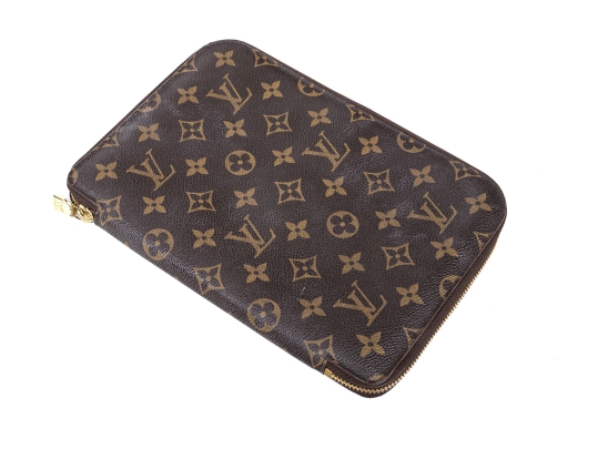Louis Vuitton Brown Monogram Small Leather Zip Folio Pouch