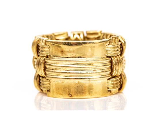 18k Yellow Gold Stunning Ultra Wide Woven Flexible Band Ring, Size 6, Please See Note