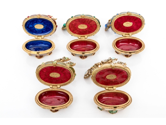 Collection Of Five Jay Strongwater Tiny Potted Month Trees 