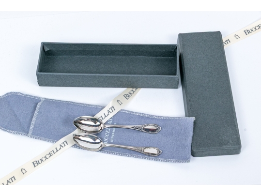 Pair Of Buccellati Monte Mario Pattern Silverplate Demitasse Spoons