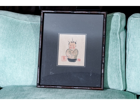 Asian Watercolor On Paper, Cheerful Infant