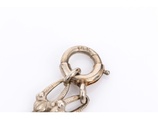 14k White Gold Vintage Rock Crystal Quartz And Diamond Set Necklace With 10k Gold Chain