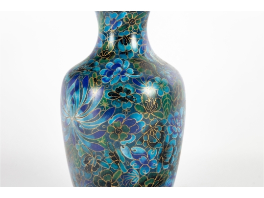 Blue Cloisonné Enamel Vase With Floral Decoration