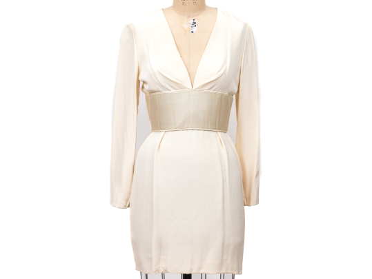 Donald Deal Charming Ivory White 'V' Neck Dress, Size 10