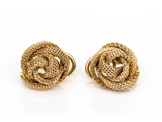 Tiffany & Co. 14k Yellow Gold Vintage Mesh Knot Clip On Style Earrings