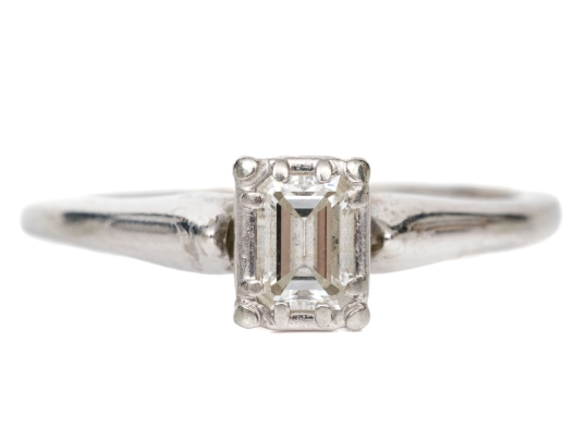 18k White Gold Simple Emerald Cut Diamond Solitaire Ring, App. 0.24 CTS, Size 6