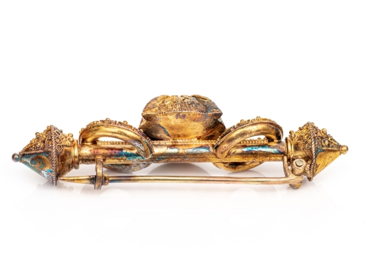 14k Gold Antique Beautiful Ornate Owl Motif Brooch With Rose Cut Diamond Eyes