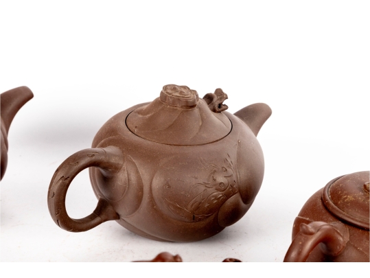 Collection Of Five Traditional Chinese Yixing Zisha Clay Teapots