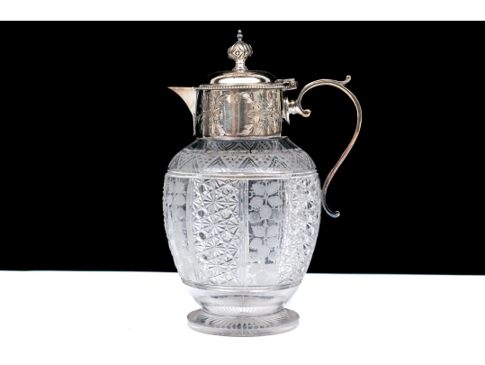 Antique Cut Glass And Silverplate Syrup Pitcher