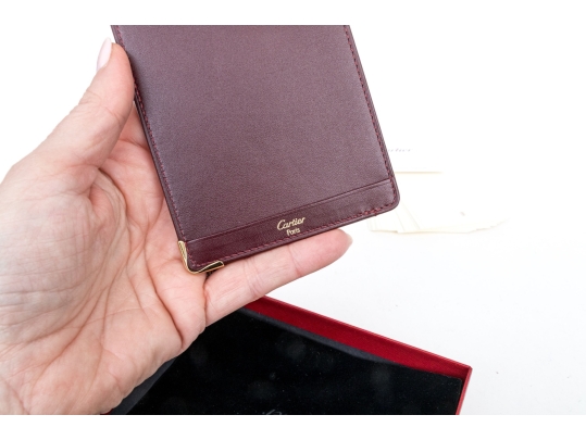 Cartier Burgundy Leather Notepad Holder, Must De Cartier, With Box