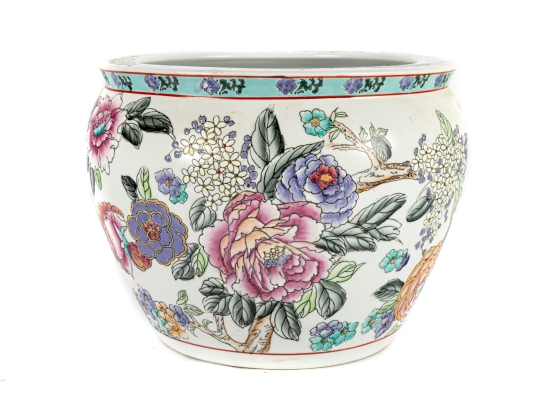 Large Chinese Famille Rose Porcelain Fish Bowl Planter