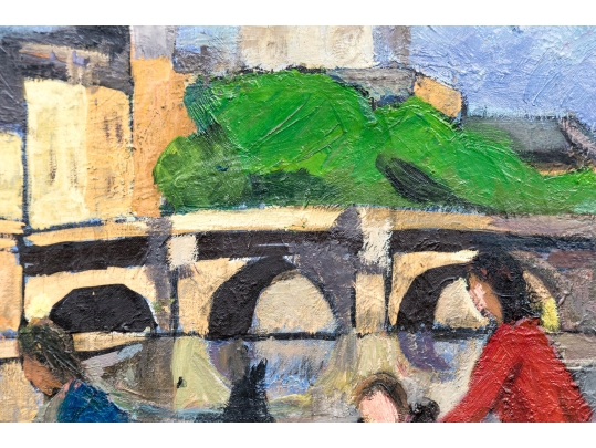 Georges Joubin (French, 1888-1983) Oil On Canvas, Ladies Boarding A Canal Boat