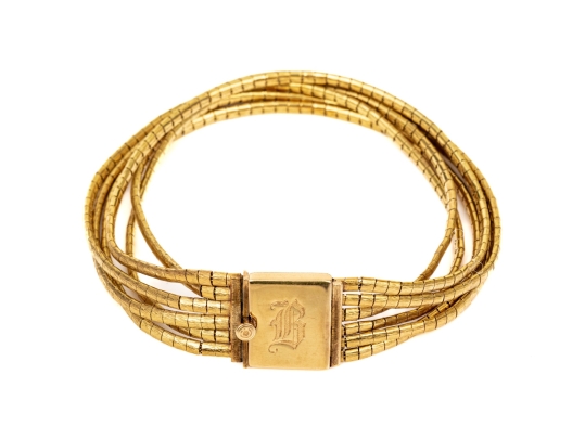 14k Yellow Gold Fun Vintage Flexible Multi Strand Omega Style Bracelet