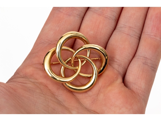 14k Yellow Gold Lovely Vintage Intertwined Quatrefoil Knot Brooch