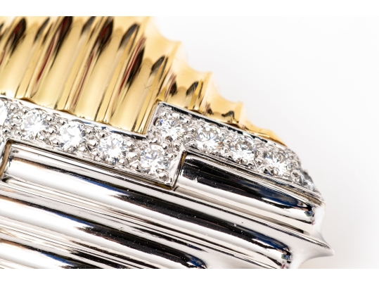 Michael Bondanza Platinum, 18k And Diamond Pair Of Opposing Deco Style Brooches, App. 1.20 TCW